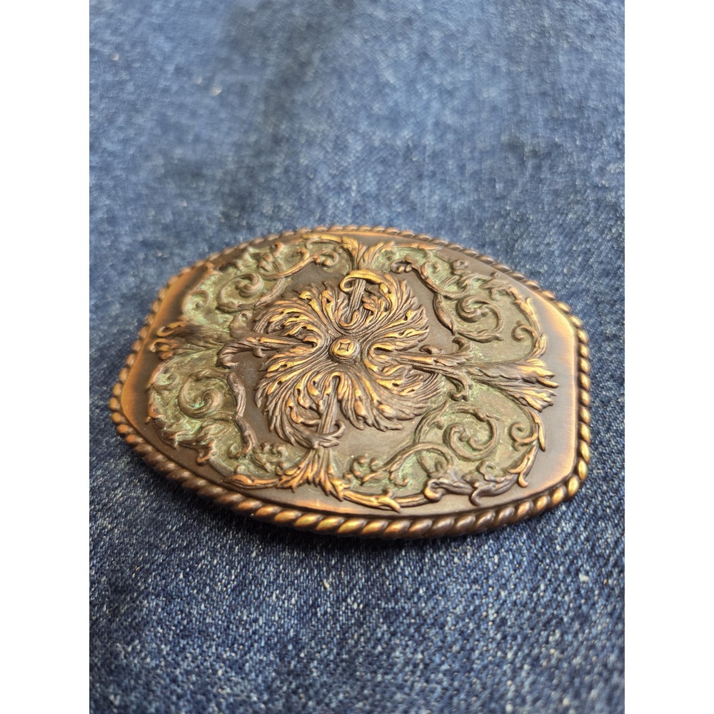 Women's Antique Solid Brass Paisley Floral Patina Garden Belt Buckle